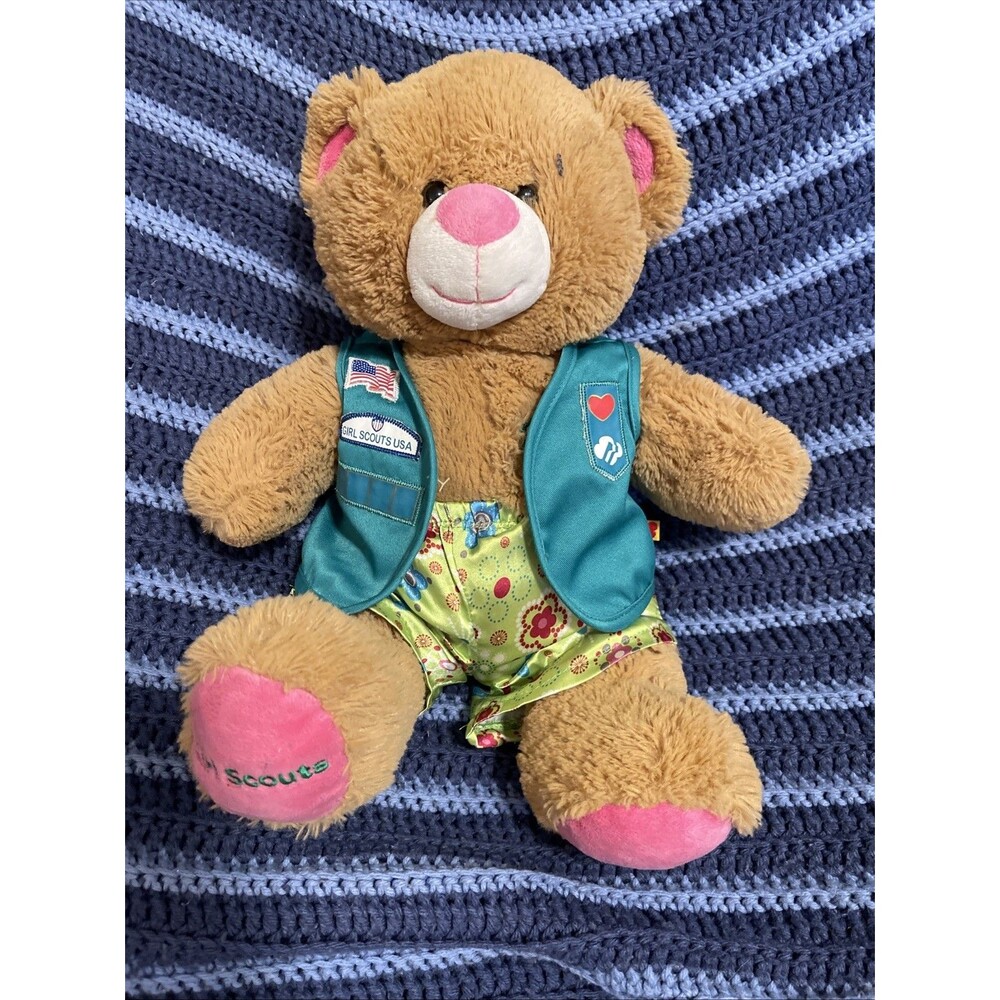 BABW Workshop Build A Bear Girl Scout Brown Pink Accents 10" Sitting